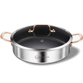 LOLYKITCH 6QT hybrid tri-ply sauté pan with lid for even heat and easy release.