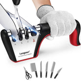 Longzon 4-in-1 knife sharpener front view highlighting compact design for easy counter storage.