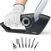 Longzon 5-in-1 sharpener front view shows compact kitchen tool for blade restoration