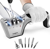 Longzon 4-stage knife sharpener, front view, versatile blade sharpening.