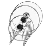 Lonpute pot lid organizer front view showing sturdy stainless steel construction