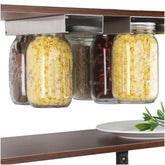 Lopeztek Mason Jar Organizer mounted under cabinet for space-saving storage.