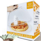 Lopeztek tall glass microwave cover with six vents for even heating.