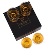 LORSIA hand-blown skull whiskey glass shows 10 oz capacity for precise pours.