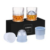 LORSIA whiskey rocks glass set shown for savoring bourbon and scotch.