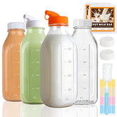 LOSANJI 4-pack glass bottles for durable fridge storage and reuse.