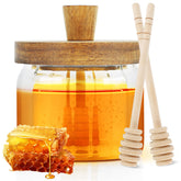 Loscarol honey pot with lid and dipper showcases an airtight seal for mess-free serving.