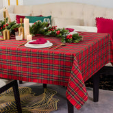 LOSIVISHE Christmas red plaid tablecloth with woven texture for festive dining and protection