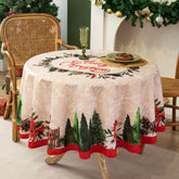 LOSIVISHE Christmas tablecloth with watercolor trees on beige fabric for festive family dinners.