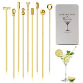 Losneg gold stainless steel picks for olives and cherries, elegant cocktails.