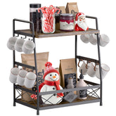 LOTEYIKE two-tier coffee cup holder on countertop keeps mugs neatly organized for easy access.