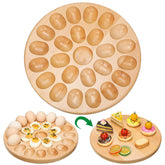 Lounsweer reversible deviled egg platter close-up showing craftsmanship and beech wood finish.