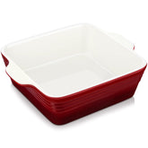 LOVECASA 8x8 square pan with handles for easy transport and serving from the oven.