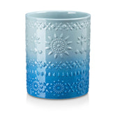 LOVECASA extra-large blue ceramic utensil holder keeps utensils organized at hand.