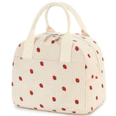 LOVELYWIND Strawberry Lunch Bag with aluminum lining keeps meals fresh during commutes.
