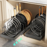 Lozovin pots and pans organizer front view for easy access and organized cookware.