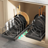 Lozovin pull-out pots and pans organizer under cabinet for easy access and clutter-free storage.
