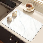 Lprmnnc dish drying mat with white marble finish dries large pots and pans efficiently