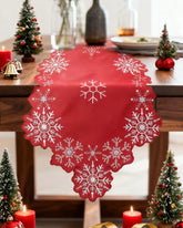 LRDOVIS red snowflake embroidery table runner adds festive charm to holiday dining
