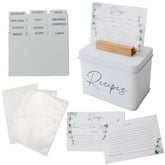 Luci & Lia metal recipe box front for elegant storage and easy recipe access.