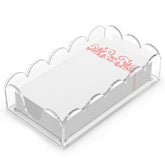 LUGUNU clear acrylic napkin holder with scalloped tray on bathroom counter for towels
