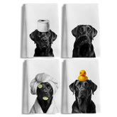 LUKIPOM funny black Labrador hand towel in bathroom decor for dog lovers