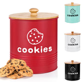LUKMILEE red cookie jar with airtight lid, 1.5-gallon capacity keeps cookies fresh.