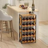 Lumamu 20-bottle wine rack with wood top displayed in a modern home.