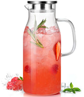LUNA & MANTHA glass pitcher with lid and spout for mess free pouring.