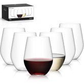LUNA & MANTHA unbreakable 16oz stemless wine glasses for outdoor entertaining.