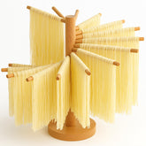LunaCozy Beech Wood Pasta Drying Rack assembled for orderly air-drying of long noodles.
