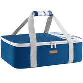 LUNCIA insulated casserole carrier exterior in dark blue, durable for catering and picnics.