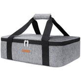 LUNCIA insulated casserole carrier front view in grey, ideal for potlucks.