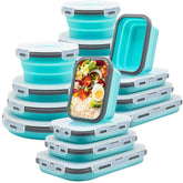 Lunememo blue collapsible containers set opened for compact travel storage.