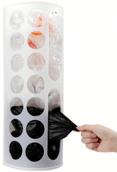 Lunies bag holder wall-mount white keeps bags neatly organized.