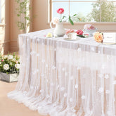 LuoluoHouse white pearl tulle tablecloth, 120x60 inches, for elegant wedding decor