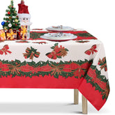 LUSHVIDA Christmas tablecloth, holly ribbon pattern, ideal for holiday dining.