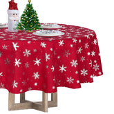 LUSHVIDA Christmas round tablecloth snowflakes foil pattern for festive tables