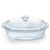 Luvan glass casserole dish with ribbed oval lid for even baking and presentation