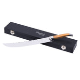 LUVCOSY champagne saber with olive wood handle, showing craftsmanship and ergonomic balance