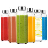 Luxfuel 24 oz clear glass bottle with cap for refreshing beverages on the go.
