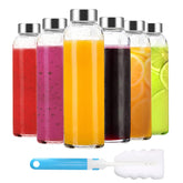 Luxfuel 18 oz clear glass bottle with stainless steel cap for cold beverages.