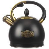 Luxgrace 3Quart whistling tea kettle front view with a durable stainless steel body.