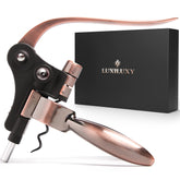 Luxiluxy packaging for wine opener set, premium gift presentation.