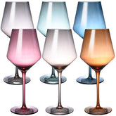 LUXULISH colored wine glasses set of six on table, ideal for entertaining.