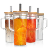 LUXULISH ribbed glass tumbler with handle for easy grip and everyday use.
