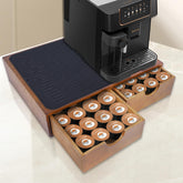 Lveesto wooden coffee pod drawer showing organized storage under the brewer.