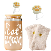 Lvoetgif cat mom coffee glass with lid straw, ideal for cat moms on the go.