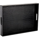Lyellfe black serving tray with handles for easy transport.