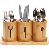 Lyellfe silverware holder set in bamboo with tray for organized flatware storage.